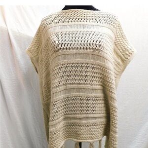 J JIll XS/S Beige Heavy Knit Fringe Trim Poncho Style Loose Fit Sweater vest EUC